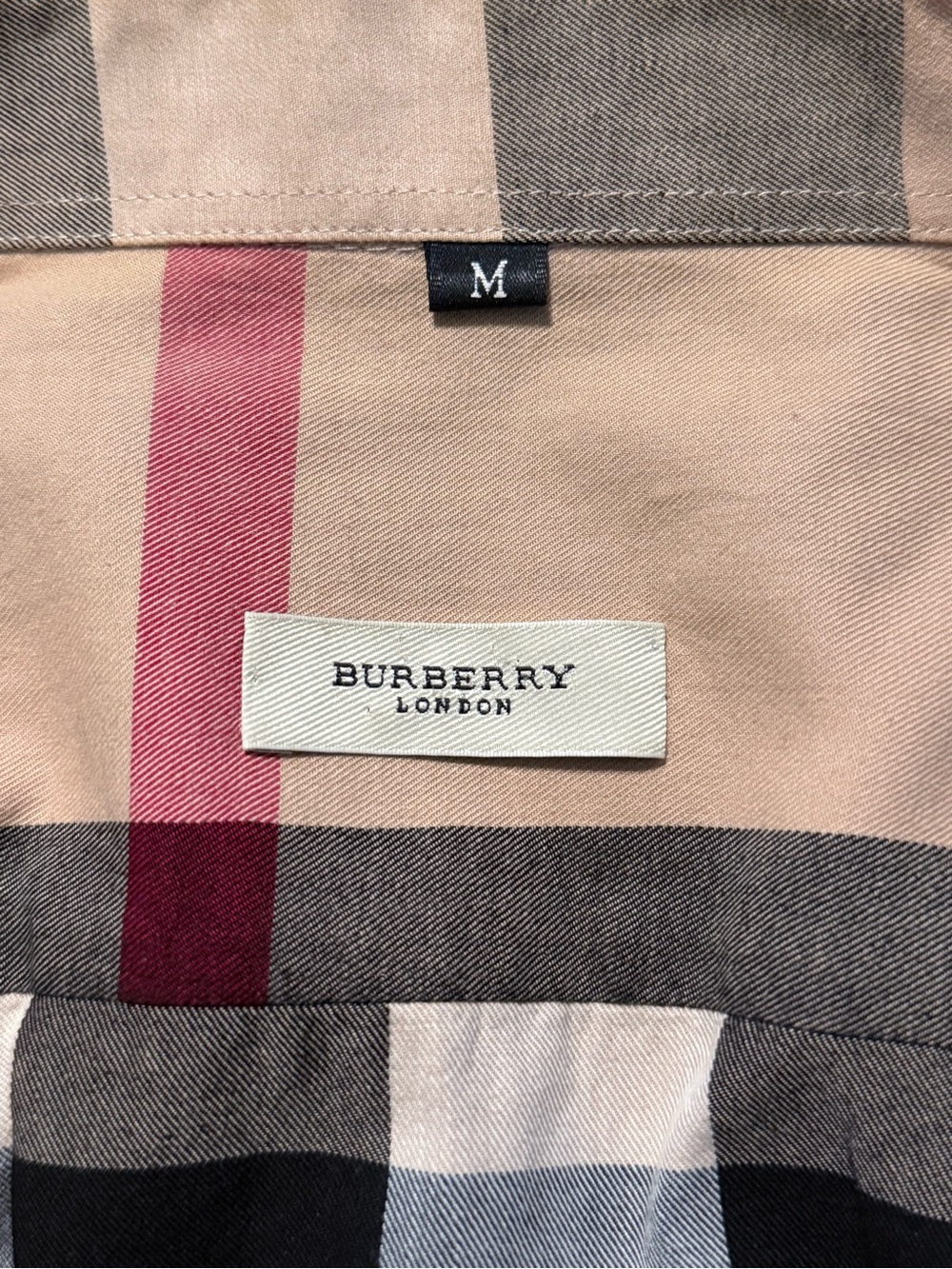 Burberry Short-Sleeve Button-Down Shirt in Beige, Black & Red Plaid - Picture 3 of 3